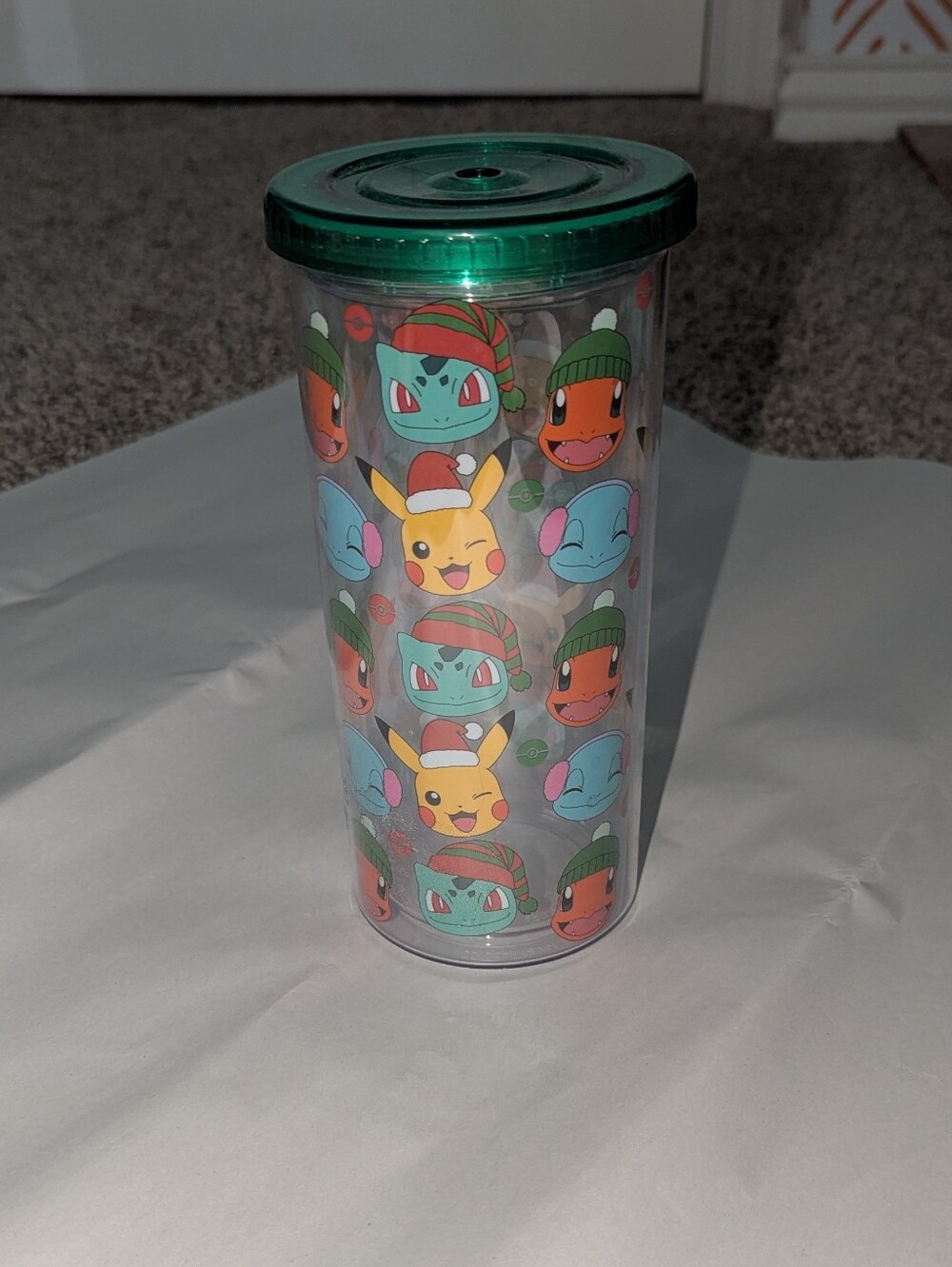 Pokemon Holiday 20oz Tumbler with Green Lid No Straw
